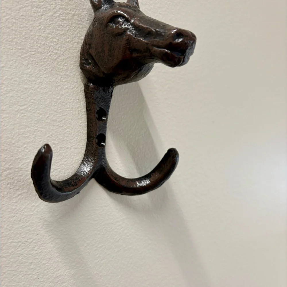 Cast Iron Horse Head Wall Hook - Brown